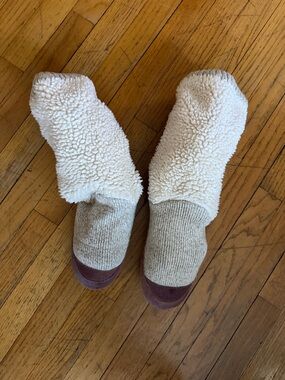 Acorn Cream Sherpa Cozy Slipper Socks with Brown Accents